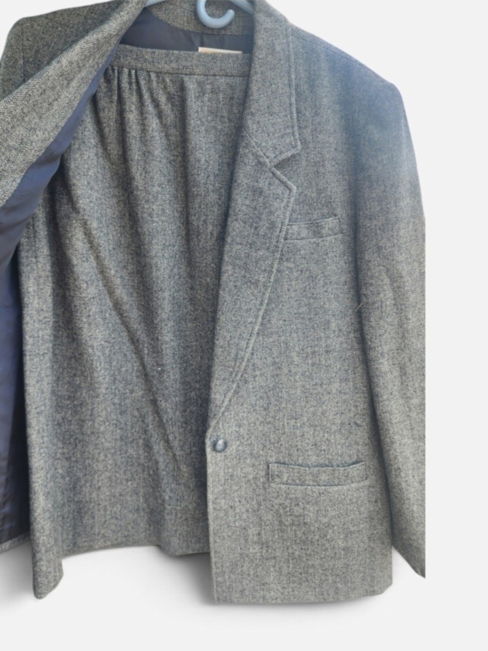 Vintage Pendleton Wool Skirt Suit Set Blazer Grey Herringbone Size 12 USA Made - Picture 3 of 16